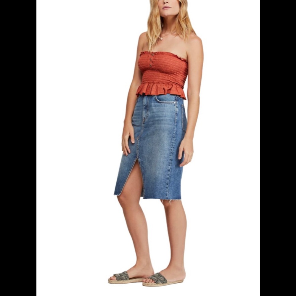 NWT Free People Suzanne Midi Denim Skirt Size 6